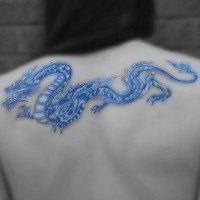 Dragon on upper back blue tattoo