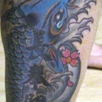Blue koi fish with kanji tattoo