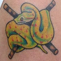 Boa constrictor snake and crossed sticks tattoo