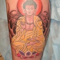 Meditating buddha in forest tattoo