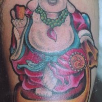 Smiling buddha coloured tattoo