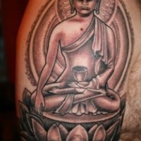 Meditating buddha black ink tattoo