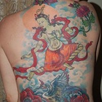 Dancing buddhist girl coloured tattoo
