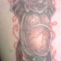 Le tatouage de Bouddha riant avec un pelote de ficelle