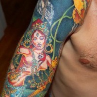 Buddhist theme full sleeve tattoo