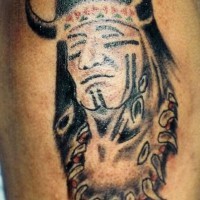 Native indian with bull horns tattoo