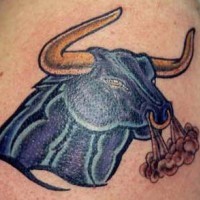 Dark blue angry bull tattoo