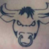 Le tatouage de la tête de jeune taureau à l'encre noir