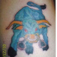 Angry blue bull tattoo in colour