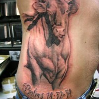Bull tattoo with psalm number on it