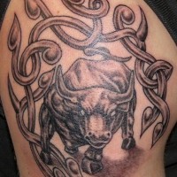 Schwarzer Stier mit Maßwerk Tattoo