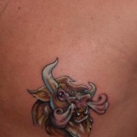 Cartoonish evil bull tattoo