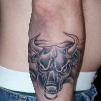 Angry bull black ink tattoo