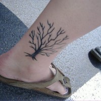 Black tree without leaves ankle tattoo