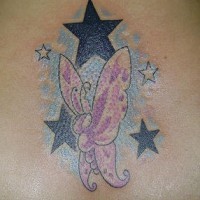 Pink butterfly with stars tattoo