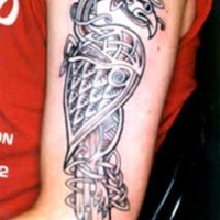 Tatuaje en tinta negra de pájaro de fuego mágico celta