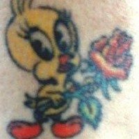 Tweety bird with flowers tattoo