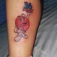 M and ms tattoo on leg