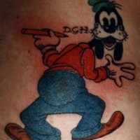 Goofy from cartoon tattoo in colour
