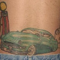 Green car on gas station tattoo