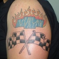 Chevrolet logo with racing flags tattoo