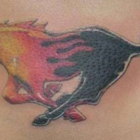 Mustang logo in flames tattoo
