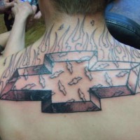 Chevrolet logo in flames tattoo on back
