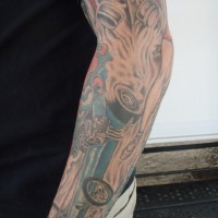 Drag racing car tattoo on arm