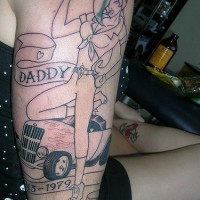 Girl with hot rod incomplete tattoo