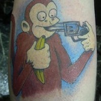 Singe et pistolet le tatouage avec le banana