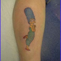 Marge simpson tattoo on leg