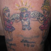 cherubino e due principesse tatuaggio colorato