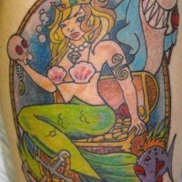 Cartoonishe Meerjungfrau und Hai Tattoo
