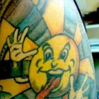 Cartoonish humanized sun tattoo