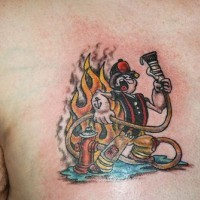 Poppeye in firefighter suit tattoo