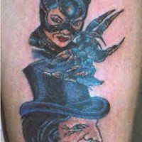 Cat-woman and penguin tattoo