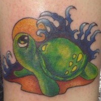 Cartoon turtle tattoo in full color