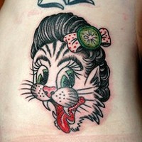 Humanised female cat coloured tattoo