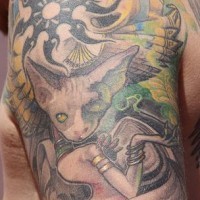 Sphynx Katze farbiges Tattoo