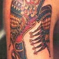 Old celtic mythological bird coloured tattoo
