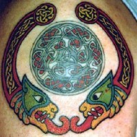 Celtic mythological creatures coloured tattoo