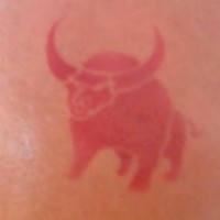 Large red bull tattoo