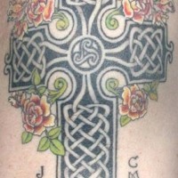 Celtic cross with trinity symbol tattoo
