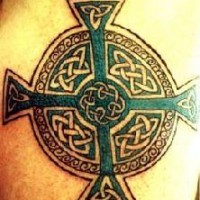 Celtic tracery cross tattoo in colour