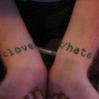 Love and hate it theme tattoo