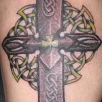 Celtic pride cross with shamrock tattoo