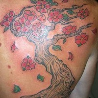 Colored cherry blossom tree tattoo