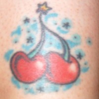 Cherry on blue background tattoo