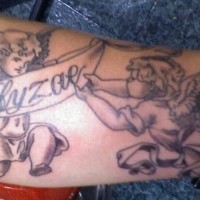 Two cherubs arm tattoo