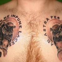 Tattoo von weisen Eulen auf der Brust